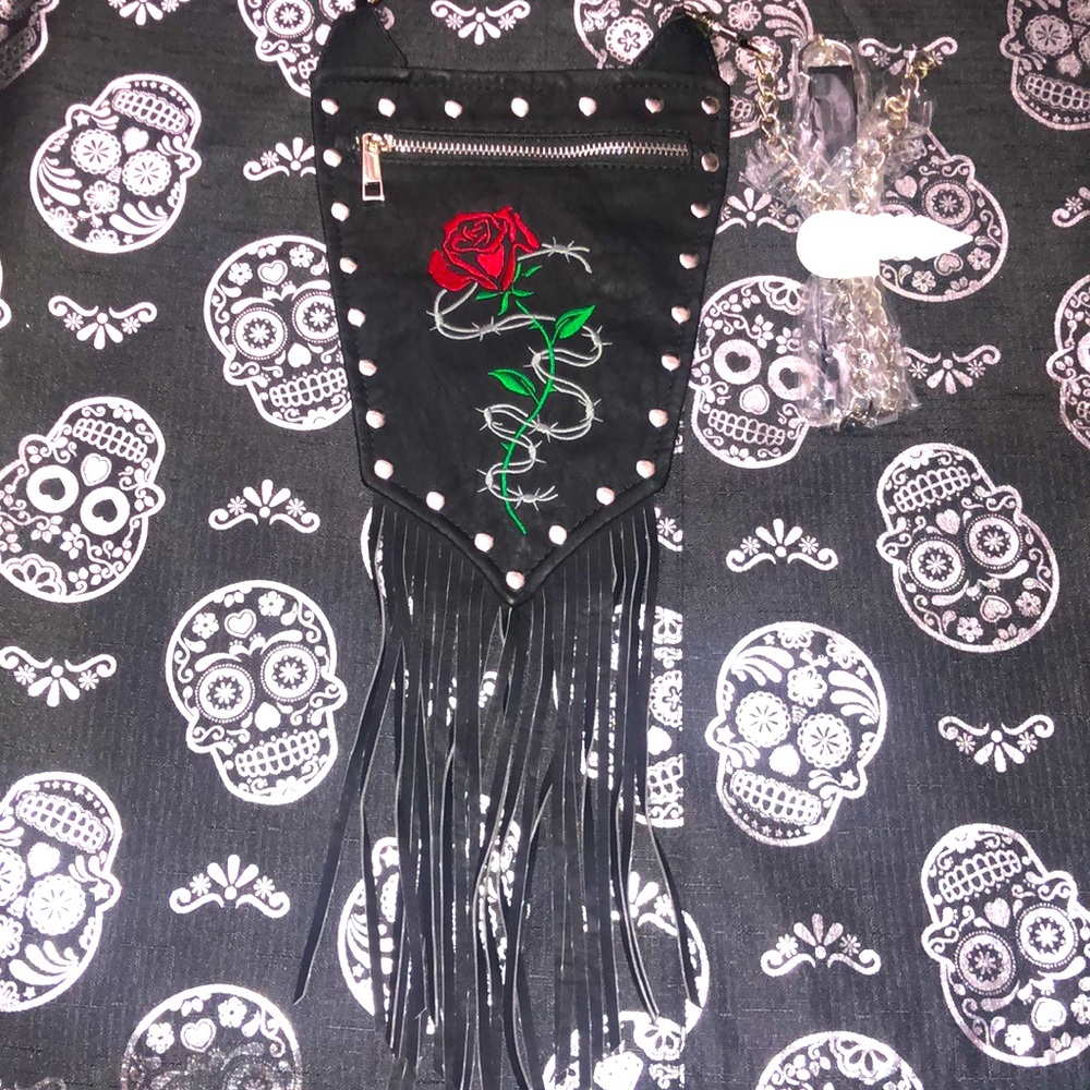 Dolls Kill Studded Fringe Black Rose purse